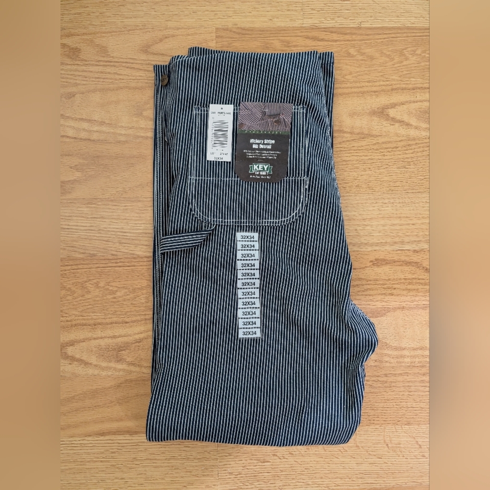 Key Hickory Stripe Bib Overall Navy & White